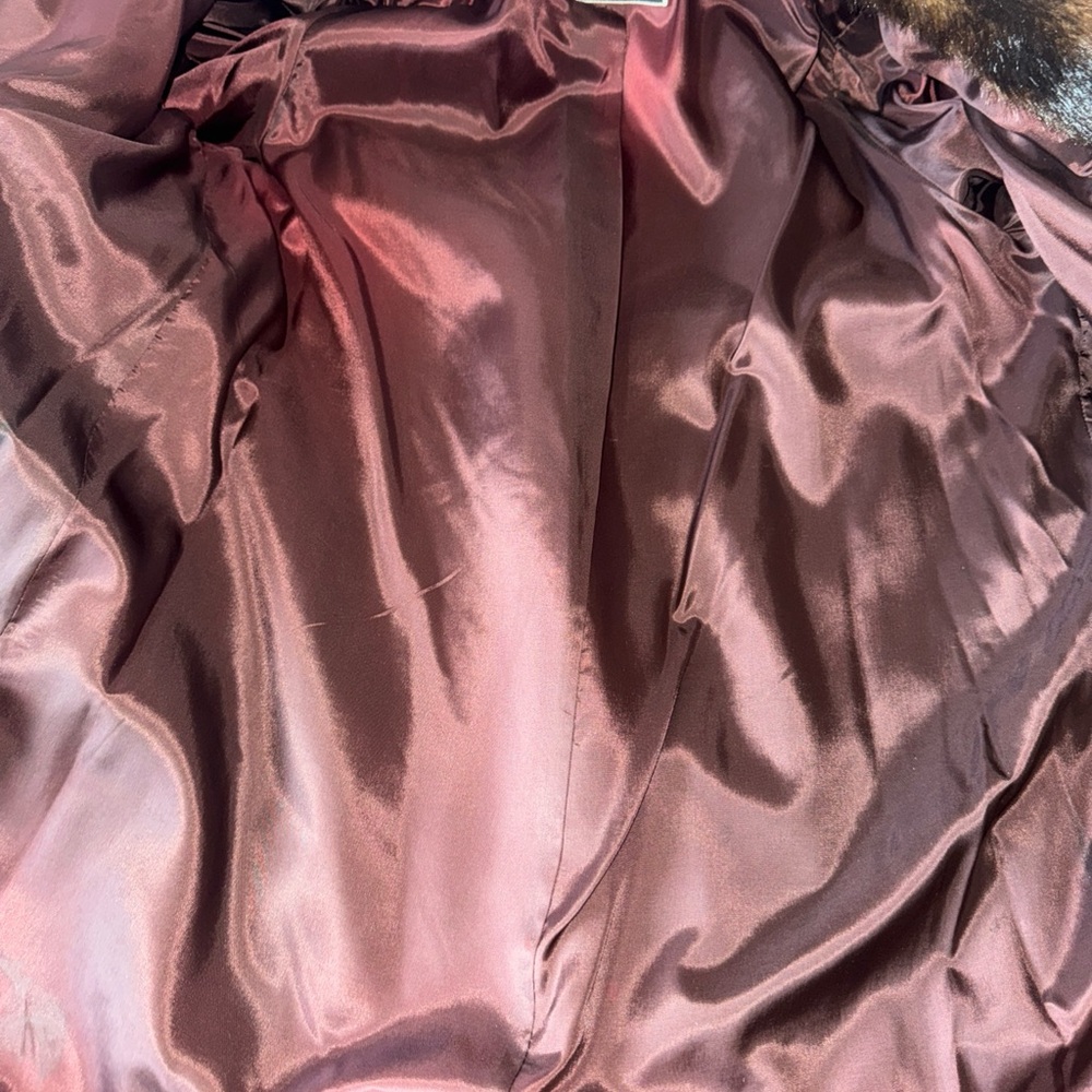 Vintage Terry Lewis Classic Luxuries Brown Print Mid Length Women Coat Size Med - Picture 8 of 10